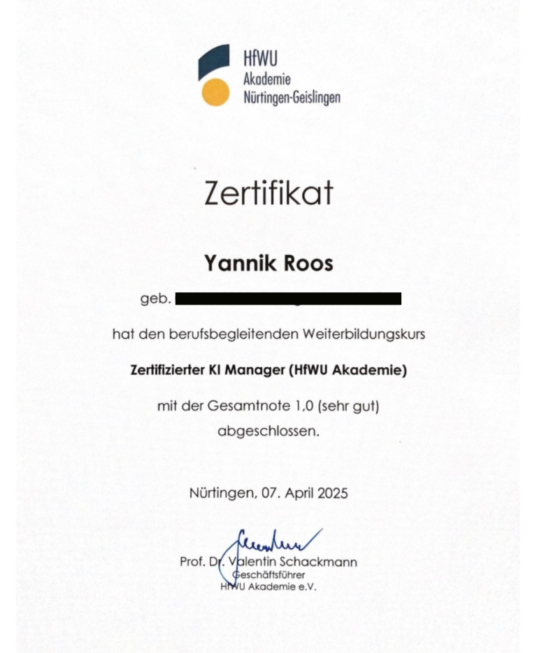 Zertifikat KI Manager Roos