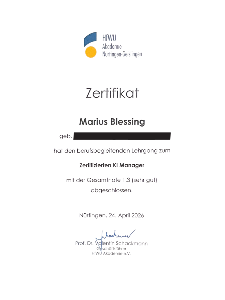 Zertifikat KI Manager Blessing
